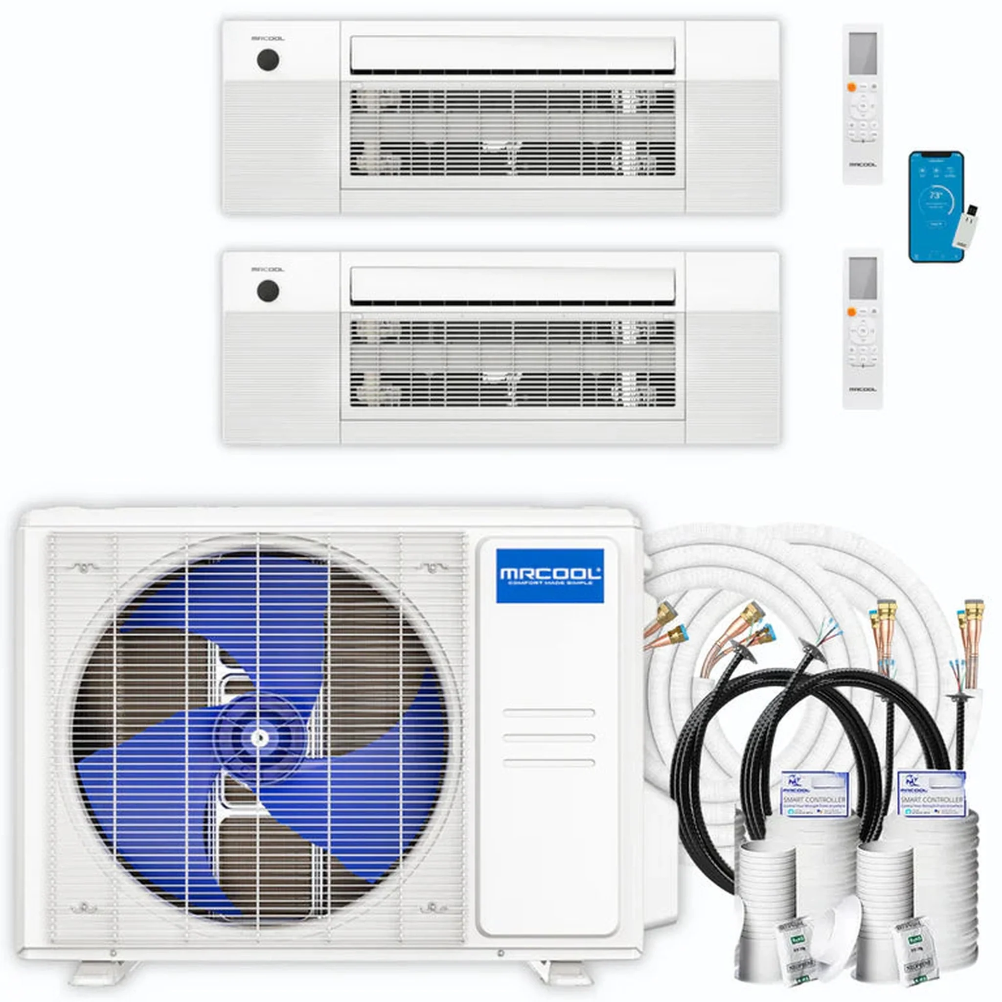 MRCOOL DIY 5th Gen 2-Zone 27,000 BTU Ceiling Cassette Ductless Mini Split Air Conditioner & Heat Pump with 25ft. Pre-Charged Line Sets (9K+18K), DIYM227HPC03D07