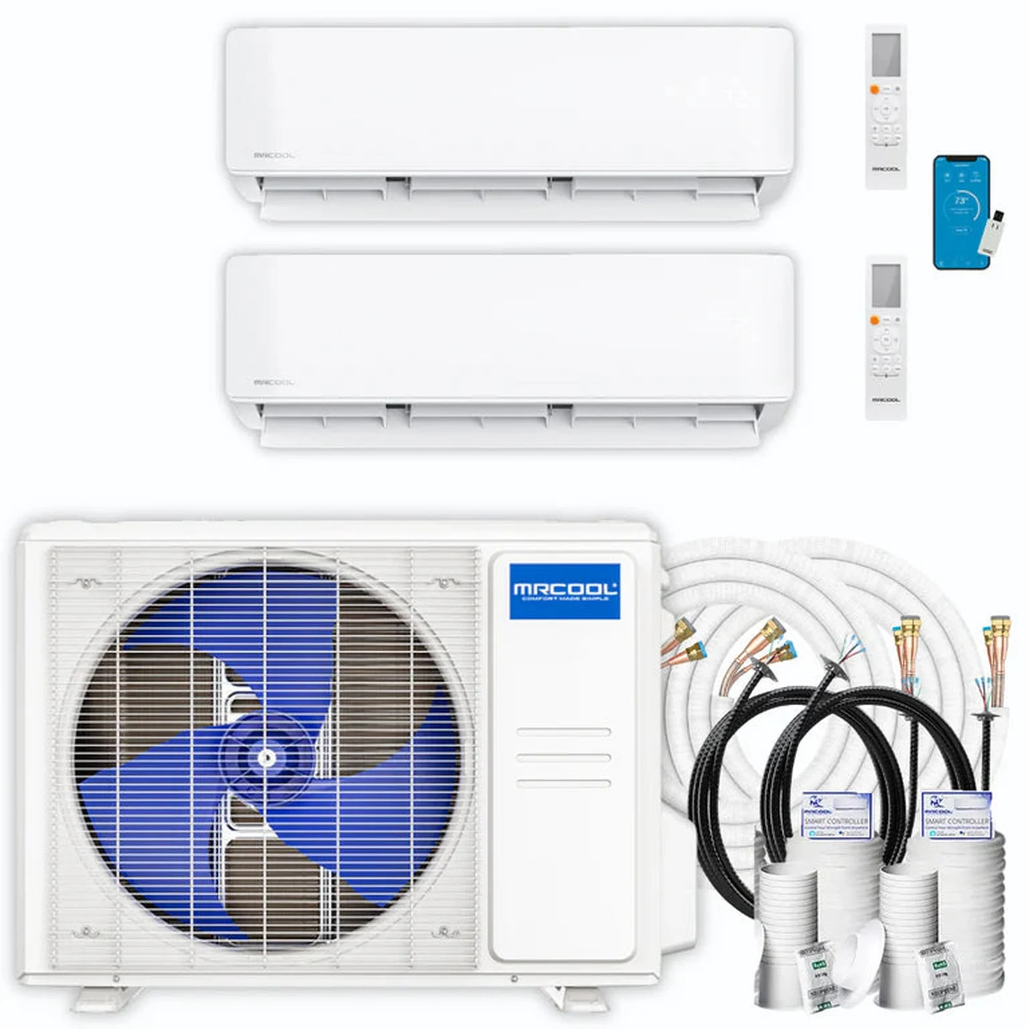 MRCOOL DIY 5th Gen 2-Zone 30,000 BTU Ductless Mini Split Air Conditioner & Heat Pump with 16ft. Pre-Charged Line Sets (12K+18K), DIYM236HPW05D00