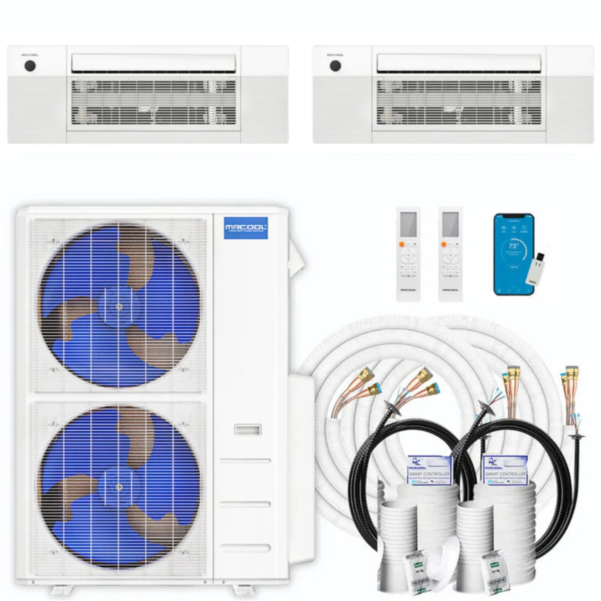 MRCOOL DIY 5th Gen 2-Zone 36,000 BTU Ceiling Cassette Ductless Mini Split Air Conditioner & Heat Pump with 16ft. Pre-Charged Line Sets (18K+18K), DIYM248HPC00D00