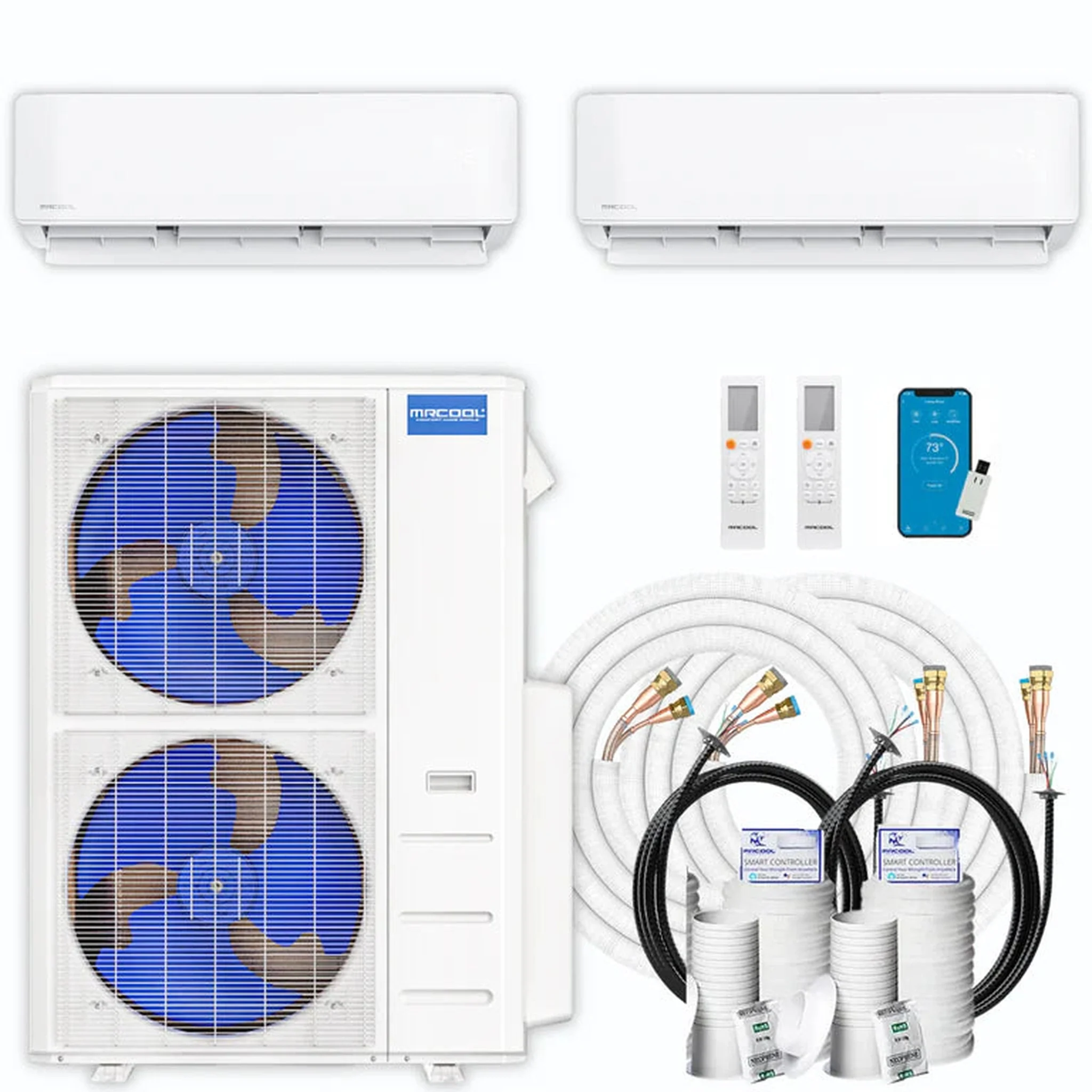 MRCOOL DIY 5th Gen 2-Zone 48,000 BTU Ductless Mini Split Air Conditioner & Heat Pump with 16ft. Pre-Charged Line Sets (24K+24K), DIYM248HPW07D00