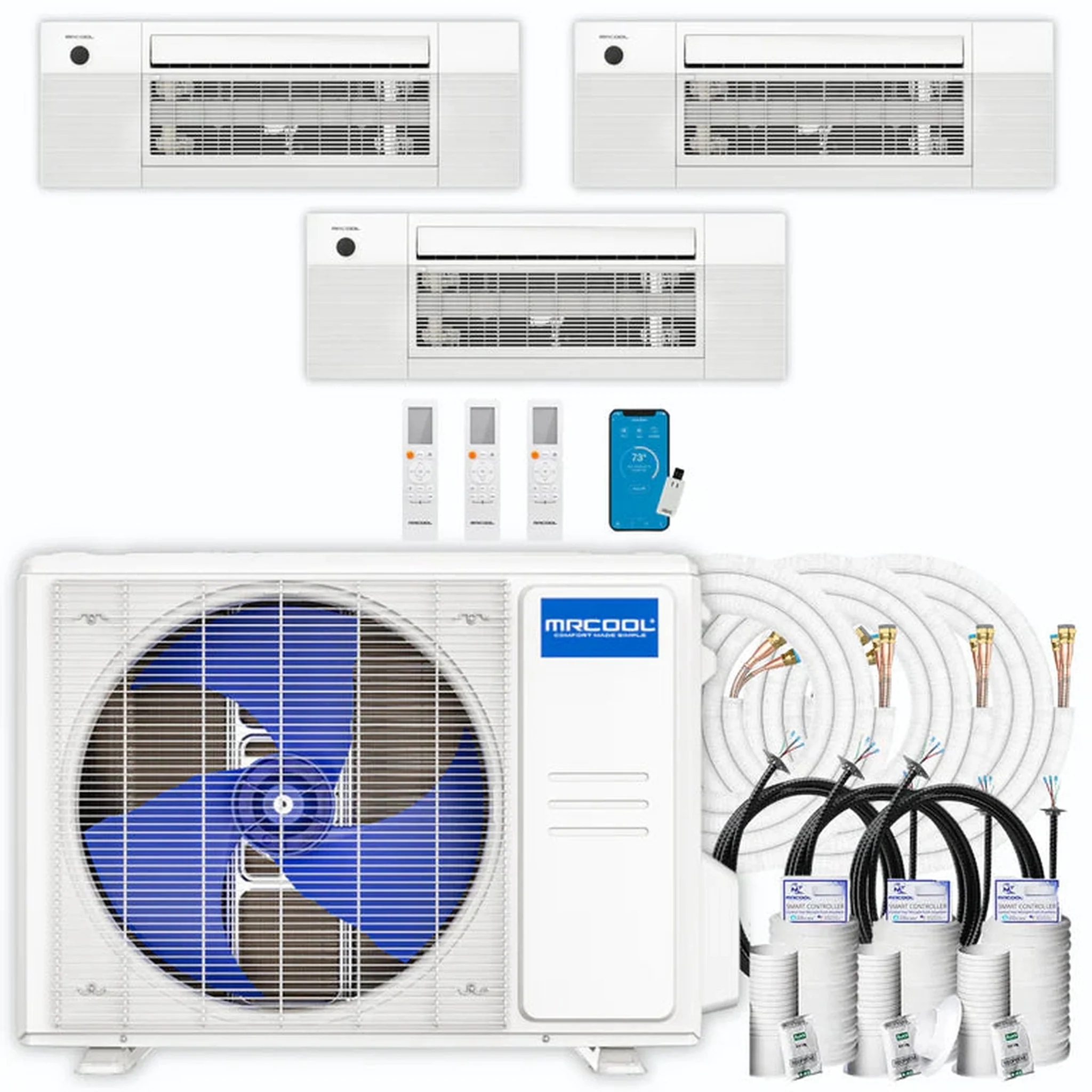 MRCOOL DIY 5th Gen 3-Zone 24,000 BTU Ceiling Cassette Ductless Mini Split Air Conditioner & Heat Pump with 50ft. Pre-Charged Line Sets (6K+9K+9K), DIYM327HPC03D43