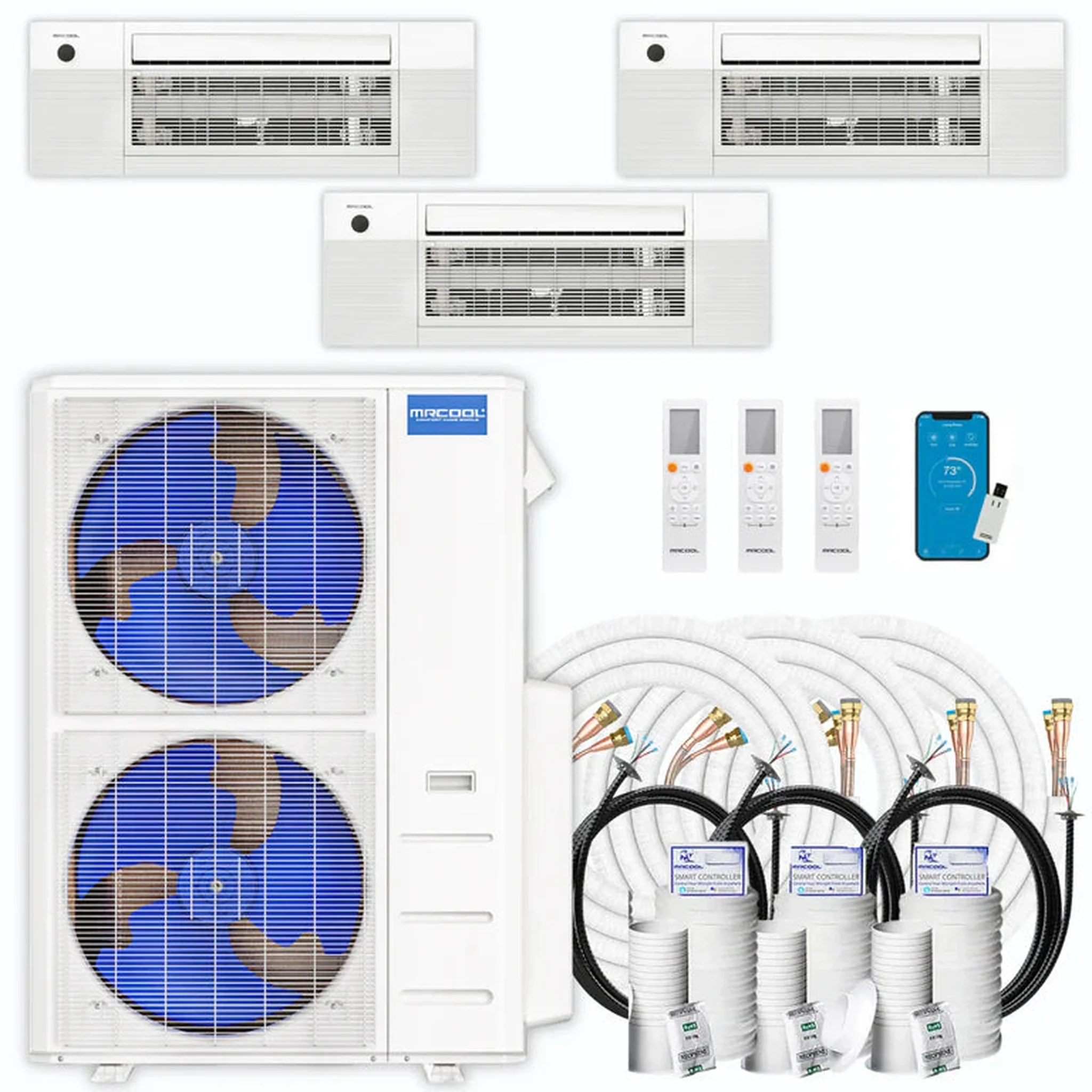 MRCOOL DIY 5th Gen 3-Zone 33,000 BTU Ceiling Cassette Ductless Mini Split Air Conditioner & Heat Pump with 35ft. Pre-Charged Line Sets (9K+12K+12K), DIYM348HPC04D36