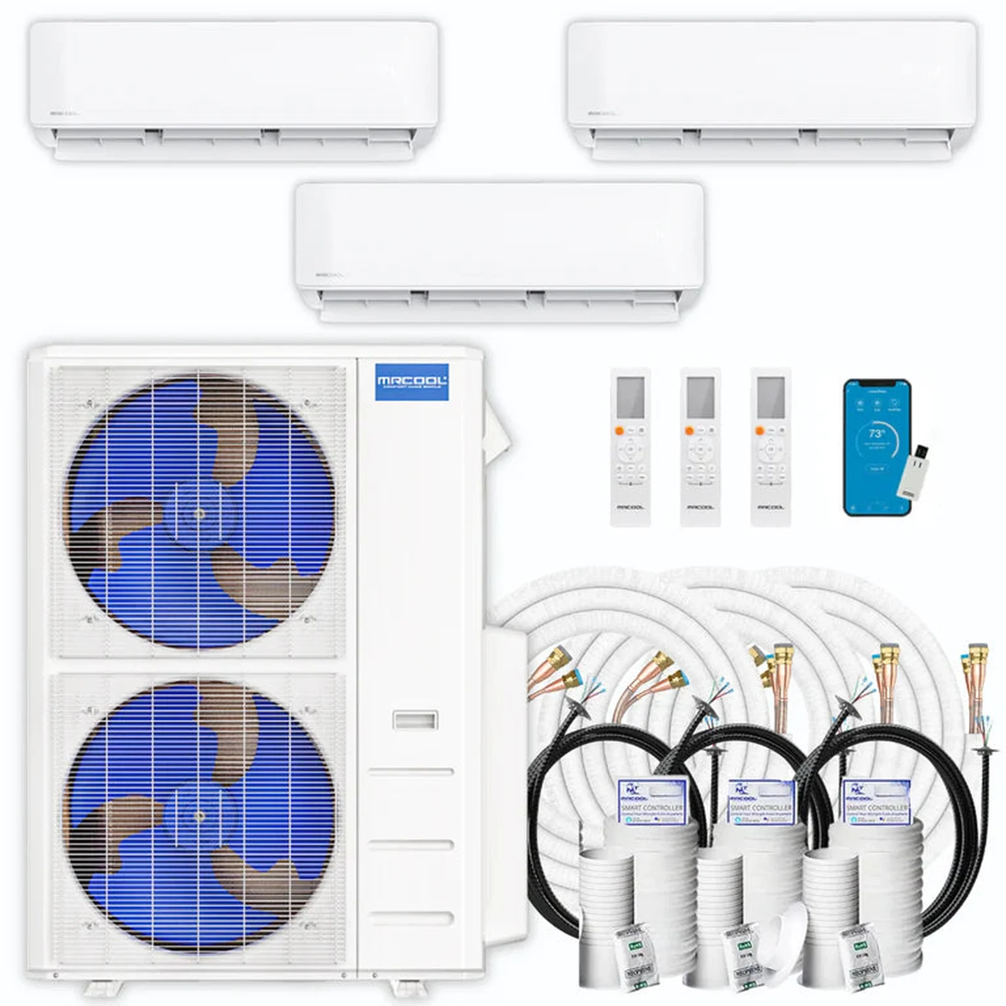 MRCOOL DIY 5th Gen 3-Zone 54,000 BTU Ductless Mini Split Air Conditioner & Heat Pump with 16ft. Pre-Charged Line Sets (6K+12K+36K), DIYM355HPW04D00