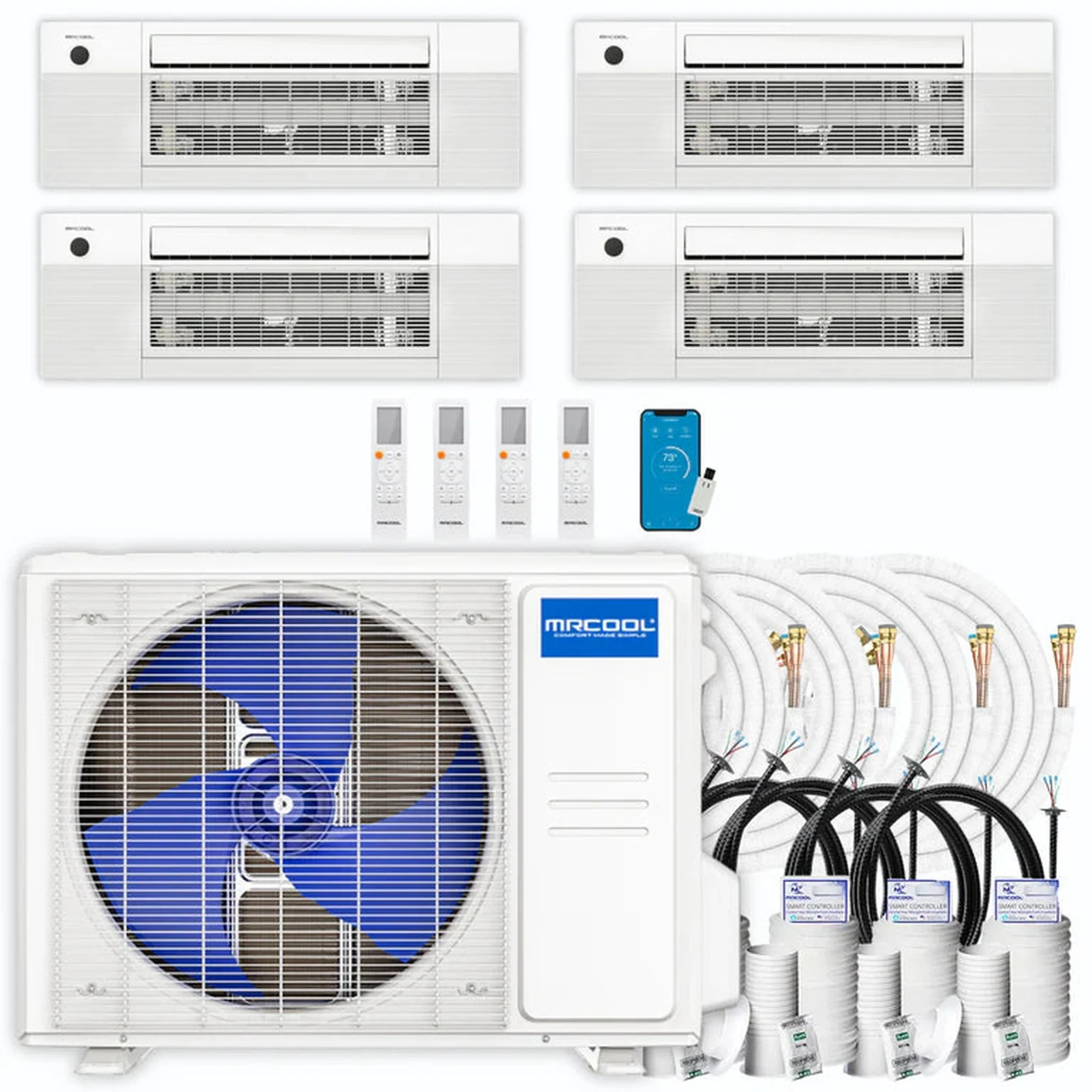 MRCOOL DIY 5th Gen 4-Zone 30,000 BTU Ceiling Cassette Ductless Mini Split Air Conditioner & Heat Pump with 25ft. Pre-Charged Line Sets (6K+6K+9K+9K), DIYM436HPC04D122