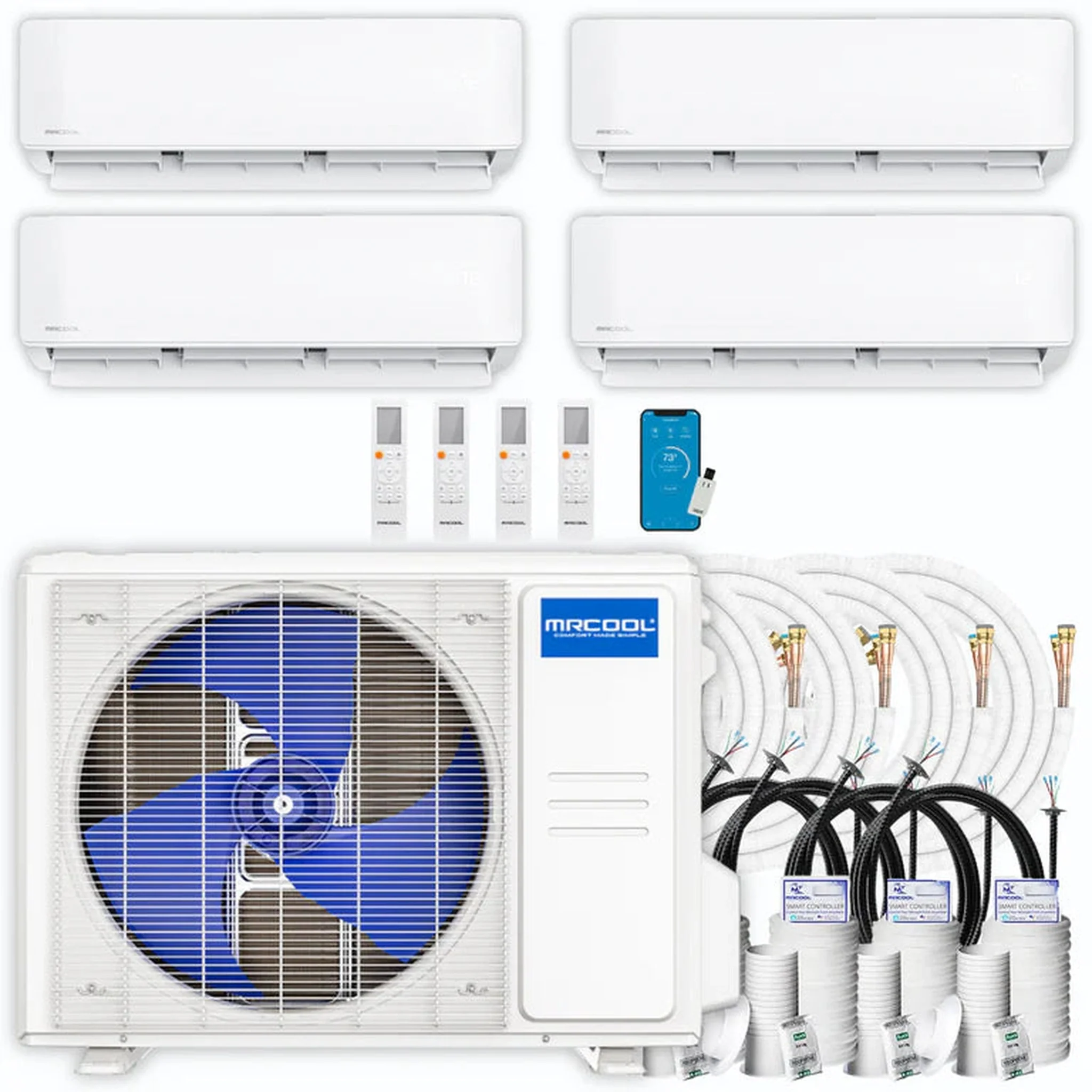 MRCOOL DIY 5th Gen 4-Zone 30,000 BTU Ductless Mini Split Air Conditioner & Heat Pump with 16ft. Pre-Charged Line Sets (6K+6K+9K+9K), DIYM436HPW04D00
