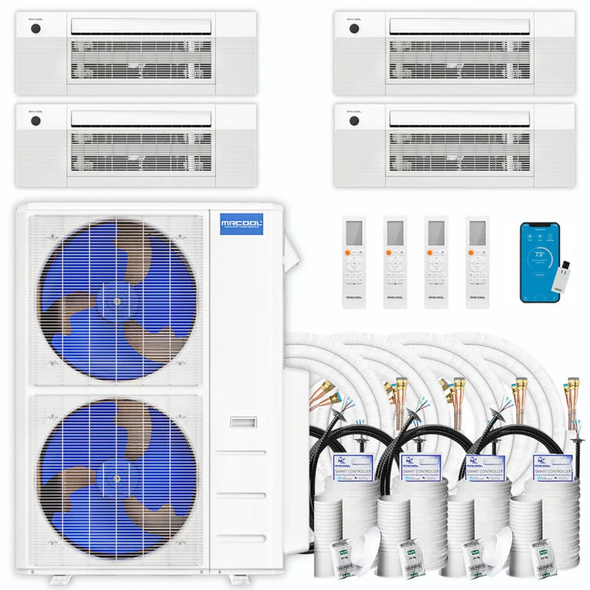 MRCOOL DIY 5th Gen 4-Zone 45,000 BTU Ceiling Cassette Ductless Mini Split Air Conditioner & Heat Pump with 16ft. Pre-Charged Line Sets (9K+9K+9K+18K), DIYM455HPC11D00