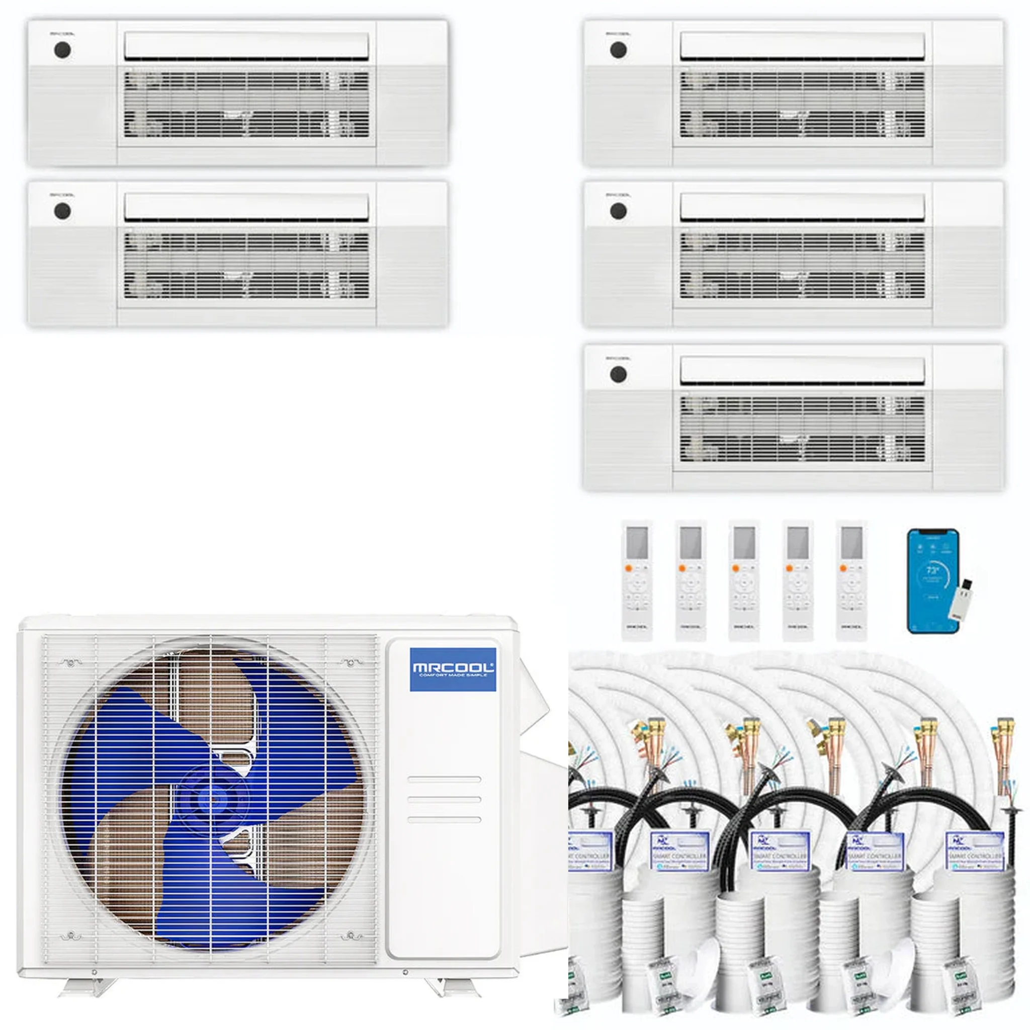 MRCOOL DIY 5th Gen 5-Zone 36,000 BTU Ceiling Cassette Ductless Mini Split Air Conditioner & Heat Pump with 16ft. Pre-Charged Line Sets (6K+6K+6K+6K+12K), DIYM536HPC02D00