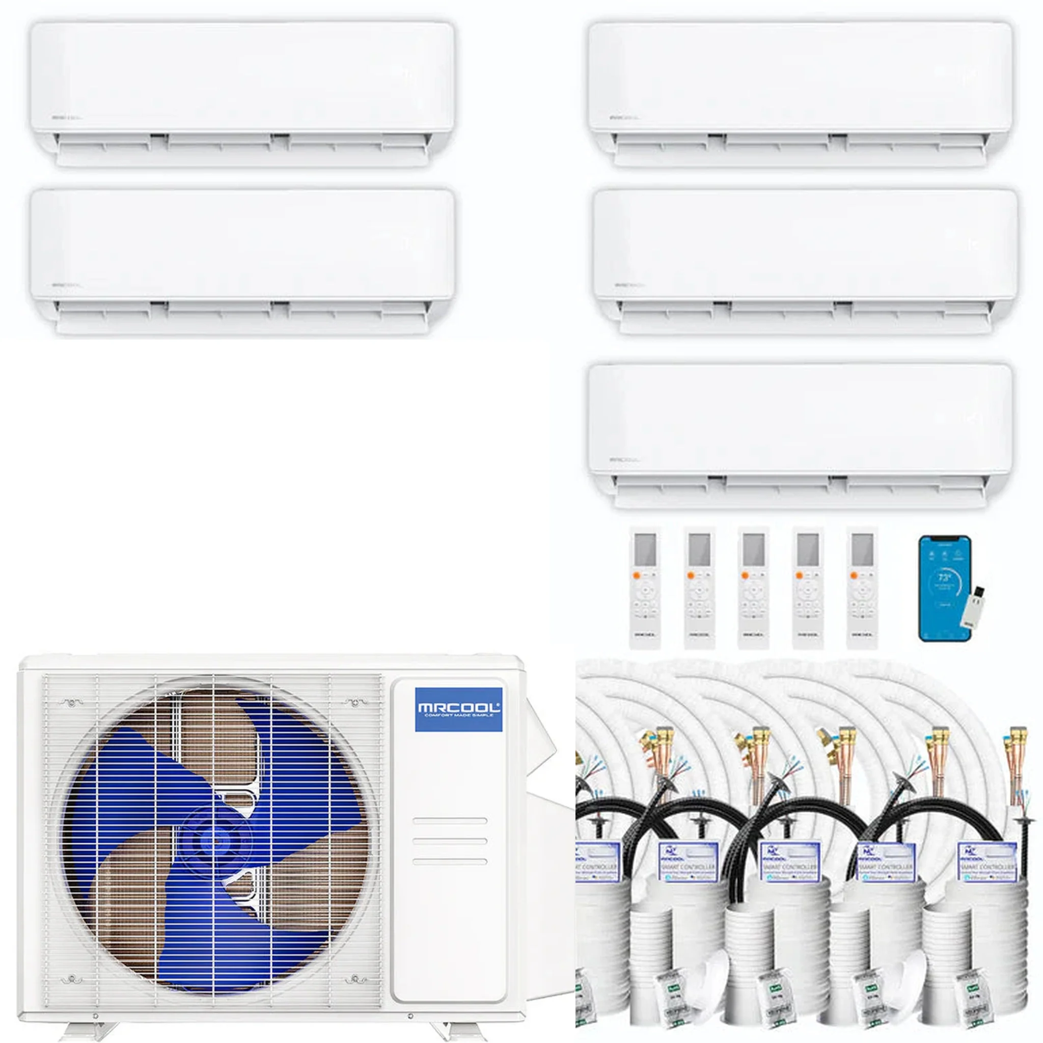 MRCOOL DIY 5th Gen 5-Zone 36,000 BTU Ductless Mini Split Air Conditioner & Heat Pump with 25ft. Pre-Charged Line Sets (6K+6K+6K+9K+9K), DIYM536HPW03D88