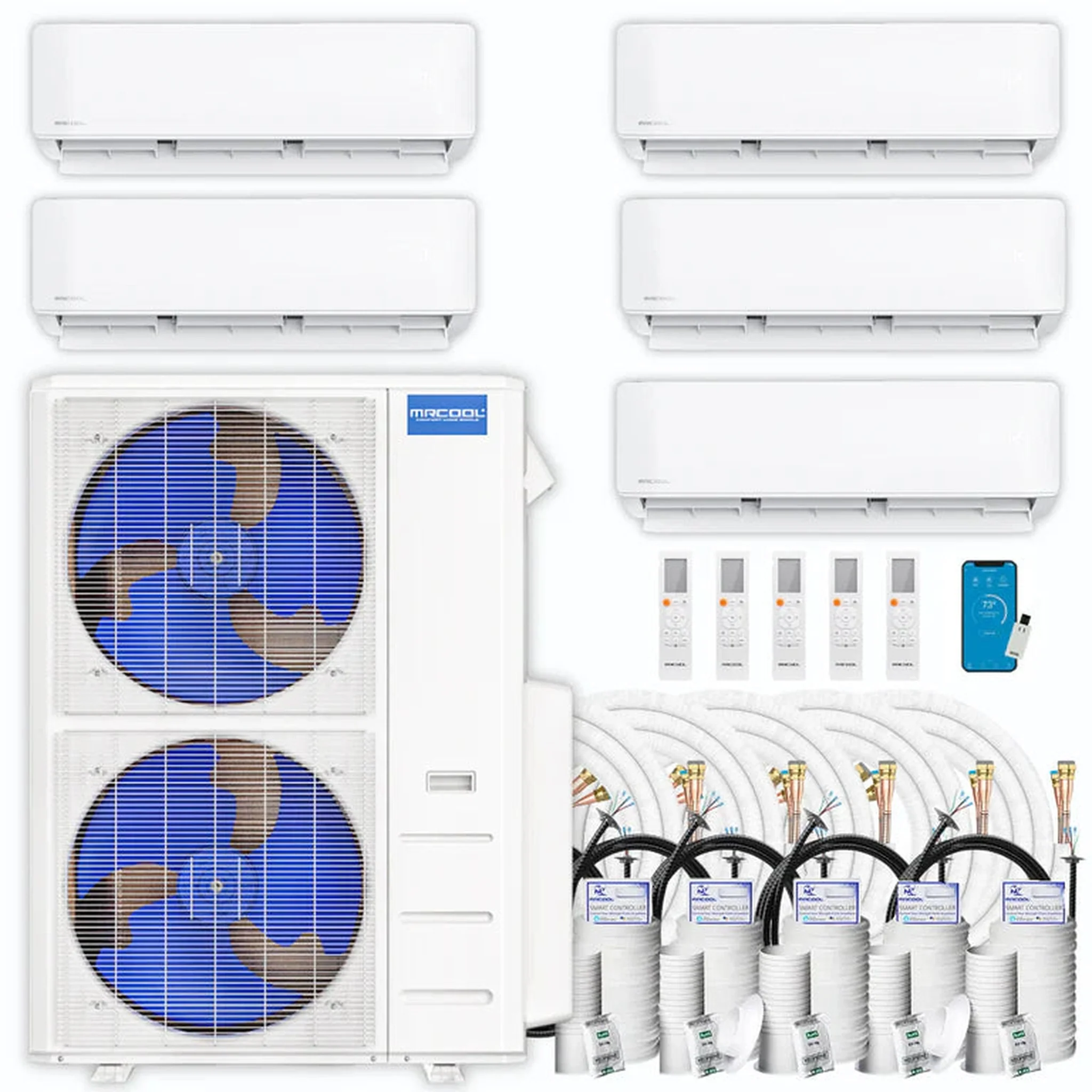 MRCOOL DIY 5th Gen 5-Zone 45,000 BTU Ductless Mini Split Air Conditioner & Heat Pump with 25ft. Pre-Charged Line Sets (9K+9K+9K+9K+9K), DIYM548HPW17D88