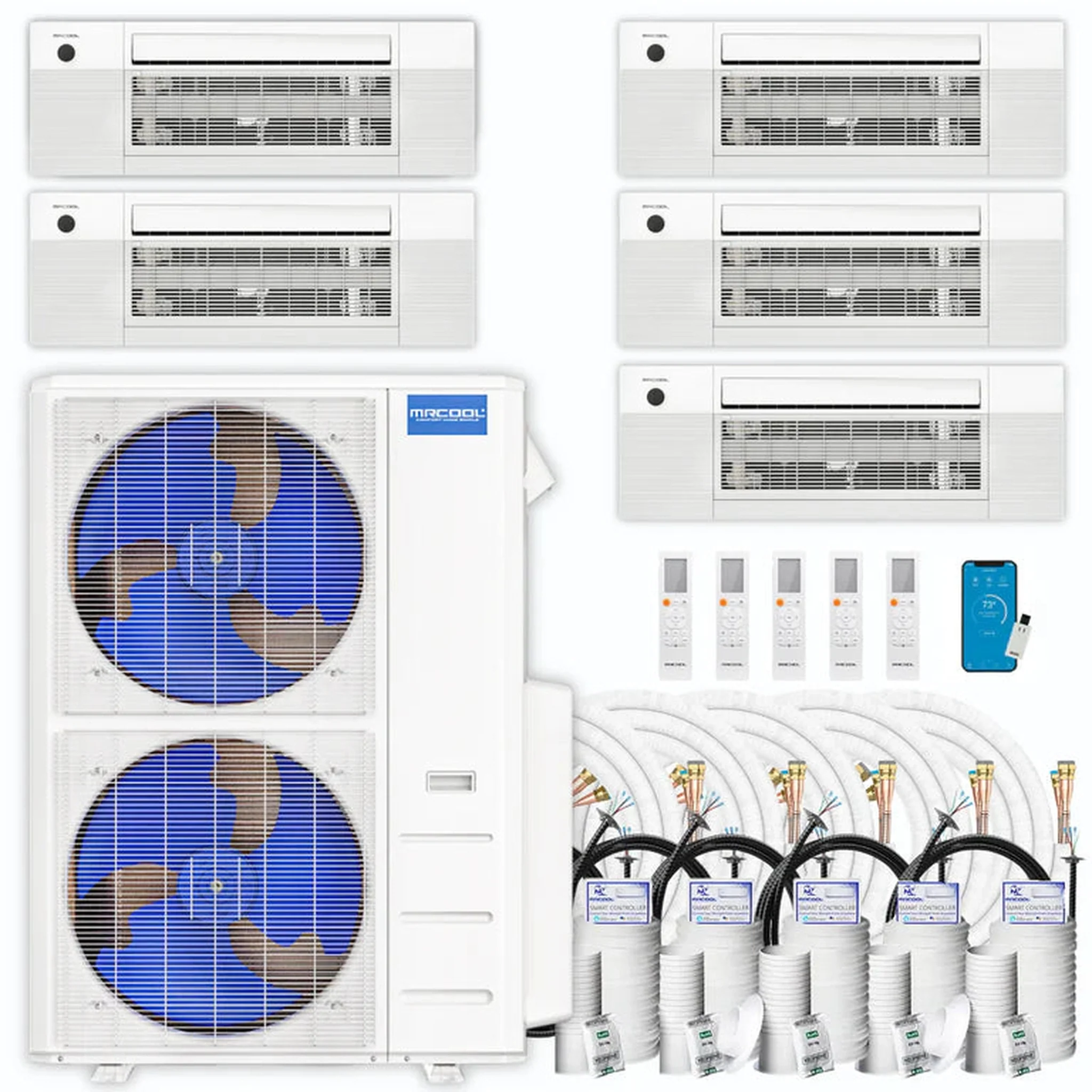 MRCOOL DIY 5th Gen 5-Zone 48,000 BTU Ceiling Cassette Ductless Mini Split Air Conditioner & Heat Pump with 16ft. Pre-Charged Line Sets (9K+9K+9K+9K+12K), DIYM555HPC21D00